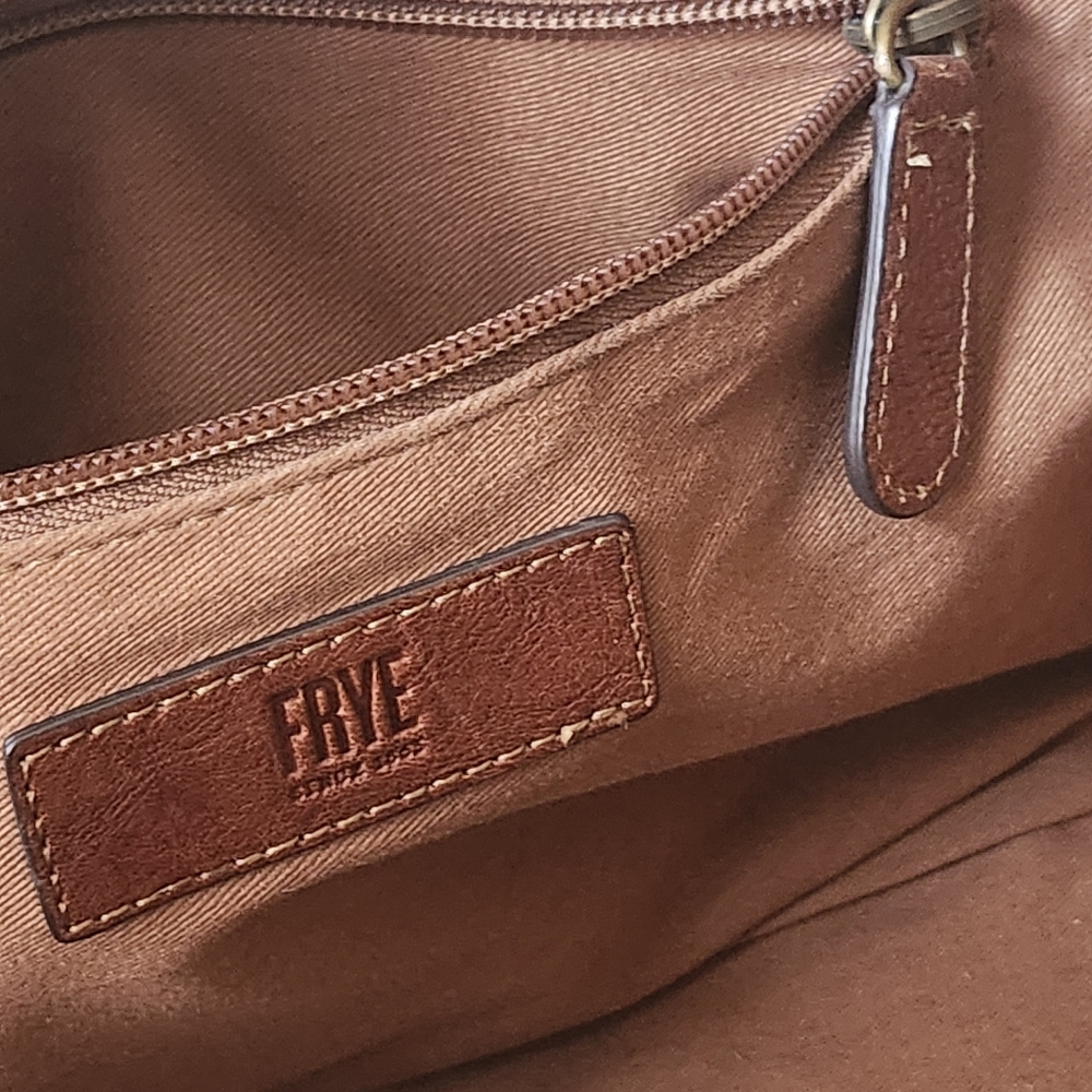 FRYE Melissa Dark Brown CognacDomed Leather Satchel Bag Double Rolled Handles - Picture 7 of 13